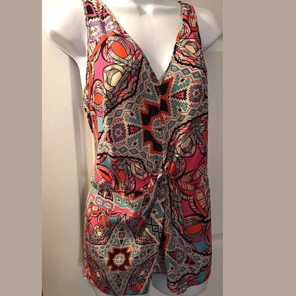 Anthro LEIFNOTES Glass Tile Blouse 100% Silk Top Shirt Sleeveless colorful geo - Picture 6 of 9
